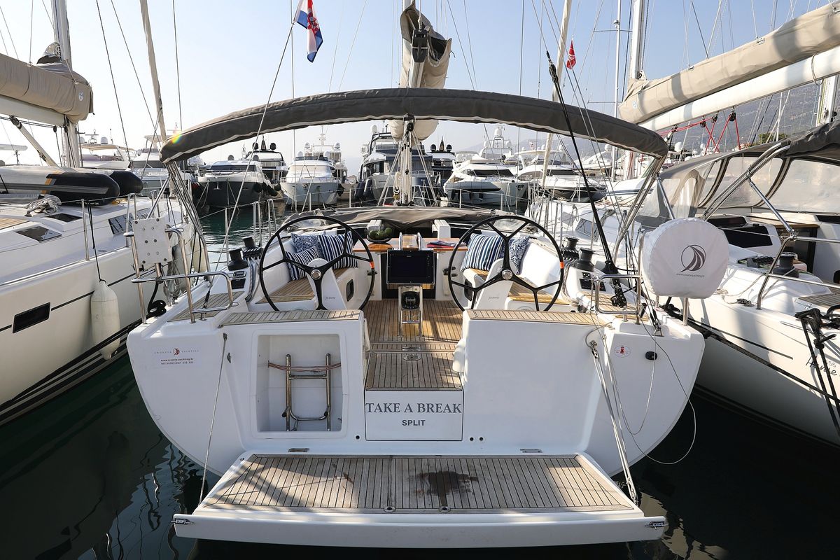 Exterior view of Take A Break, a Hanse Yachts Hanse 415 sailboat at Grad Kaštela, Croatia