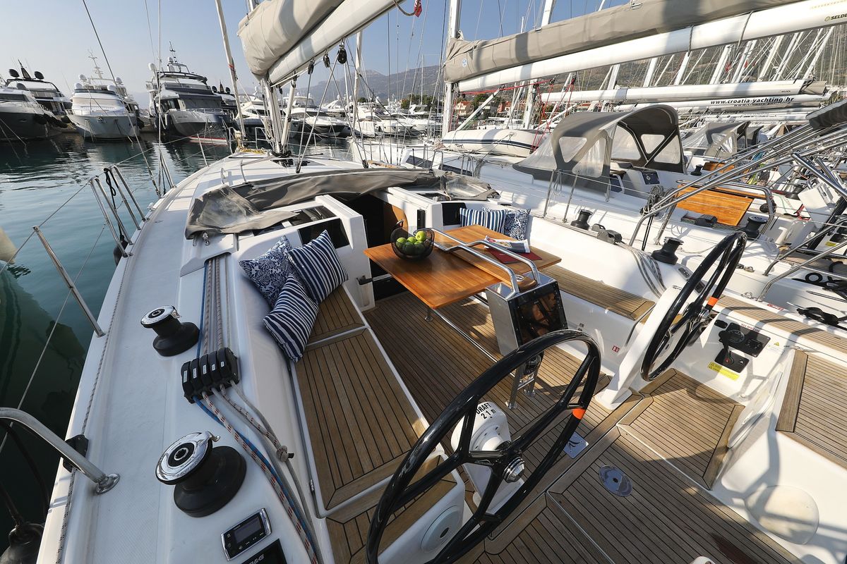 Deck of Take A Break, a Hanse Yachts Hanse 415 sailboat at Grad Kaštela, Croatia