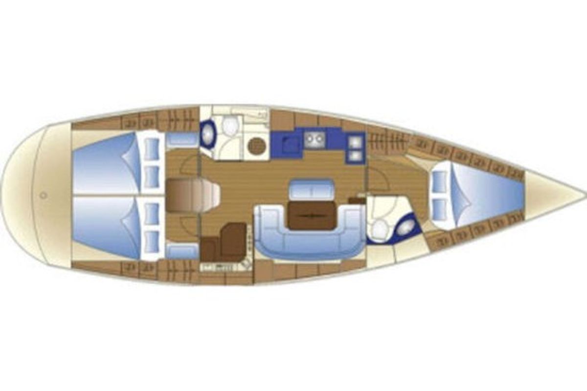 Floor plan of Constantina, a Bavaria 43 Cruiser sailboat at Kos, Greece