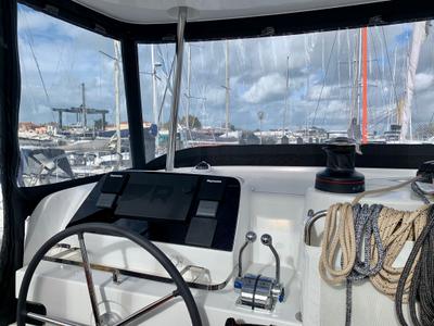 Cockpit of Varuna, a Lagoon 42 catamaran at Eden Island Marina, Seychelles