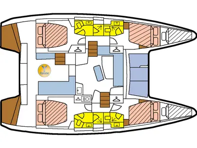 Floor plan of Varuna, a Lagoon 42 catamaran at Eden Island Marina, Seychelles