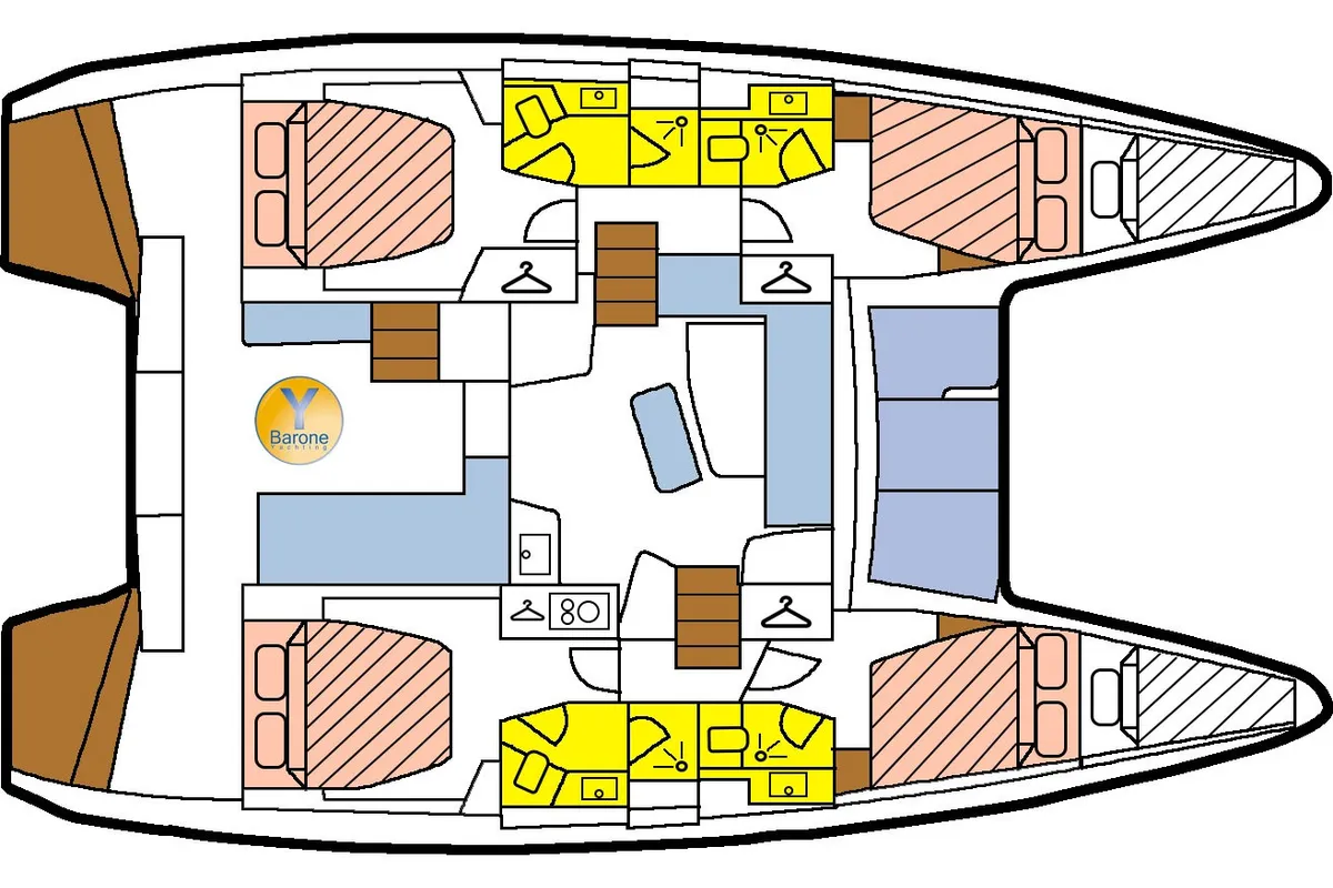 Floor plan of Varuna, a Lagoon 42 catamaran at Eden Island Marina, Seychelles
