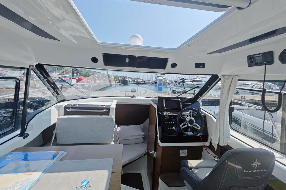 Cockpit of Ares, a Jeanneau Merry Fisher 795 Series 2 motorboat at Punat, Croatia