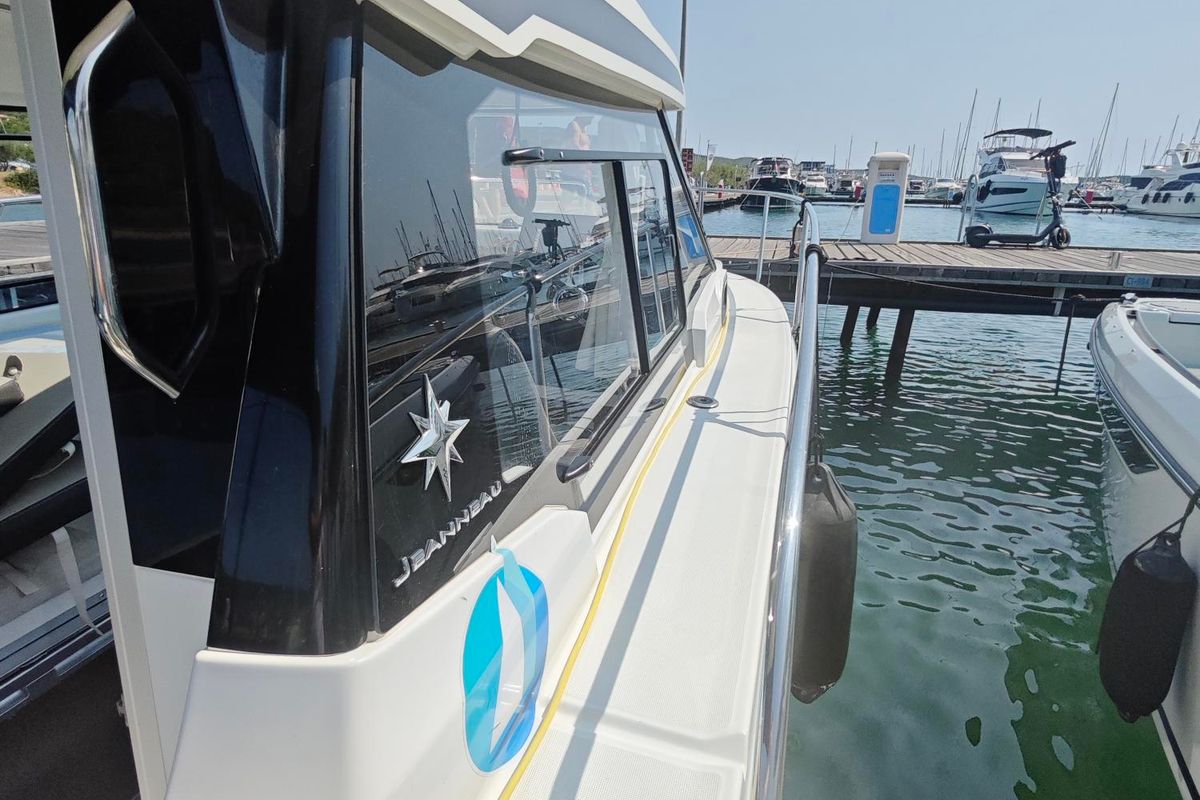 Exterior view of Ares, a Jeanneau Merry Fisher 795 Series 2 motorboat at Punat, Croatia