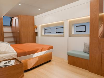 Cabin on XIFIAS, a Bali 5.2 catamaran at Athens, Greece