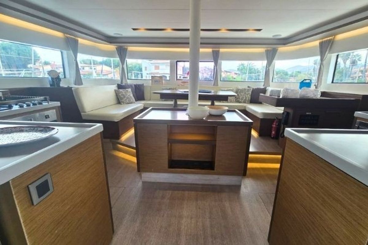 Salon of Thor, a Lagoon 50 catamaran at Olbia, Italy