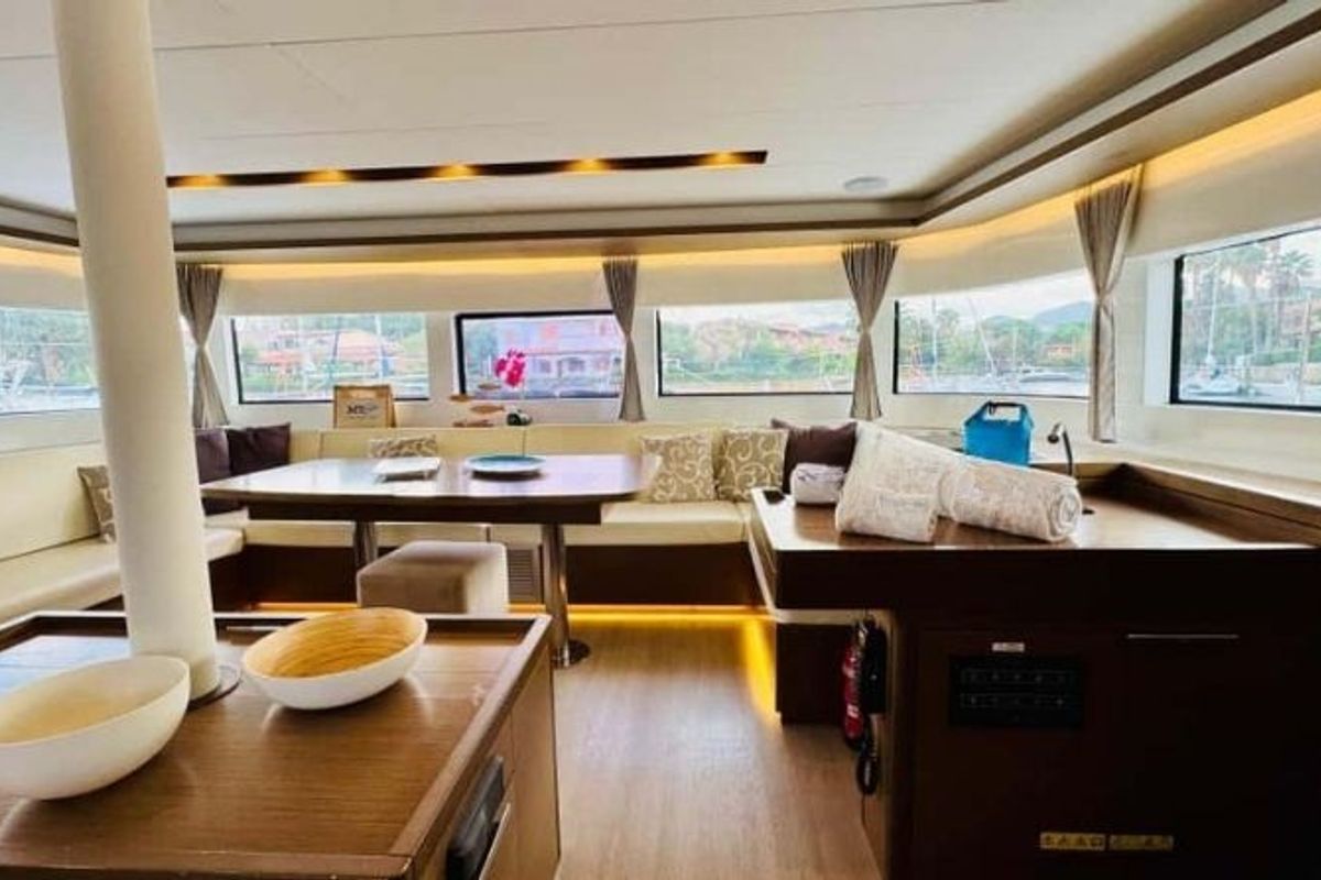 Salon of Thor, a Lagoon 50 catamaran at Olbia, Italy