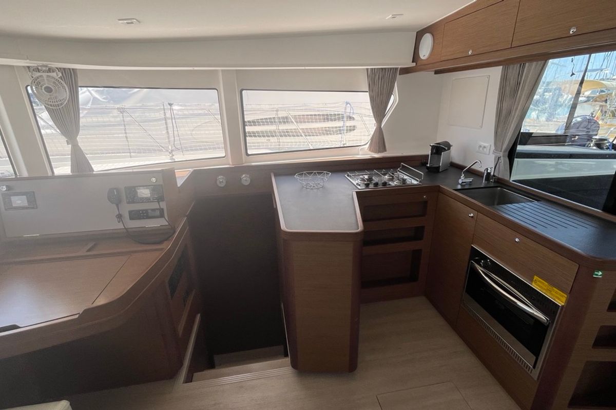 Galley of Bellatrix, a Lagoon 42 catamaran at Rosignano Solvay, Italy