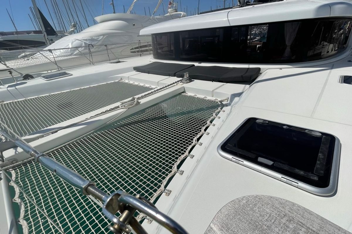 Deck of Bellatrix, a Lagoon 42 catamaran at Rosignano Solvay, Italy