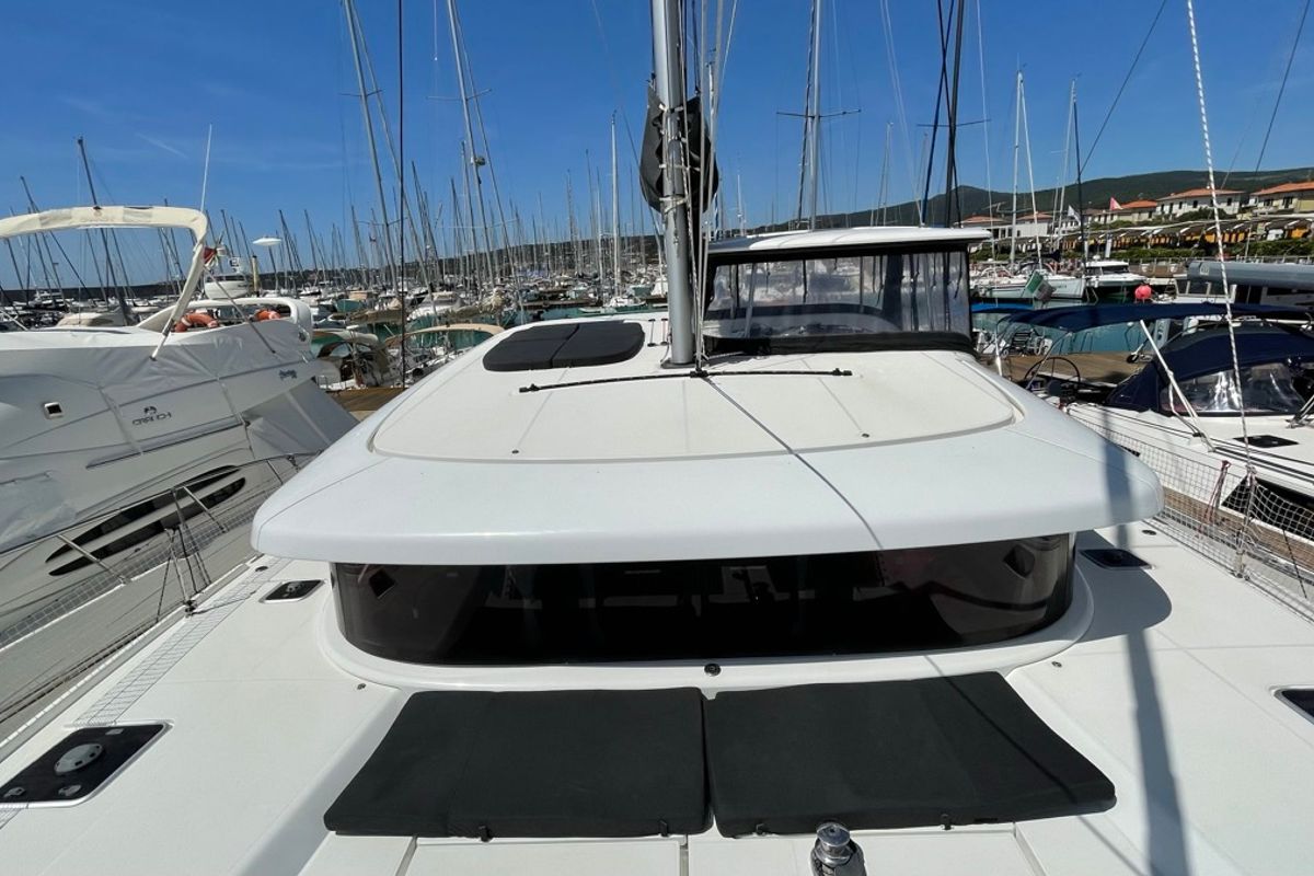 Deck of Bellatrix, a Lagoon 42 catamaran at Rosignano Solvay, Italy