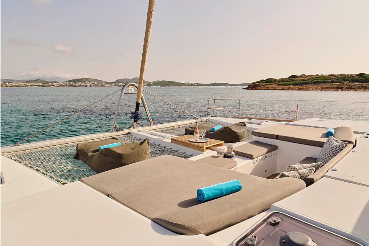 Deck of Sophia, a Lagoon 50 catamaran at Athens, Greece