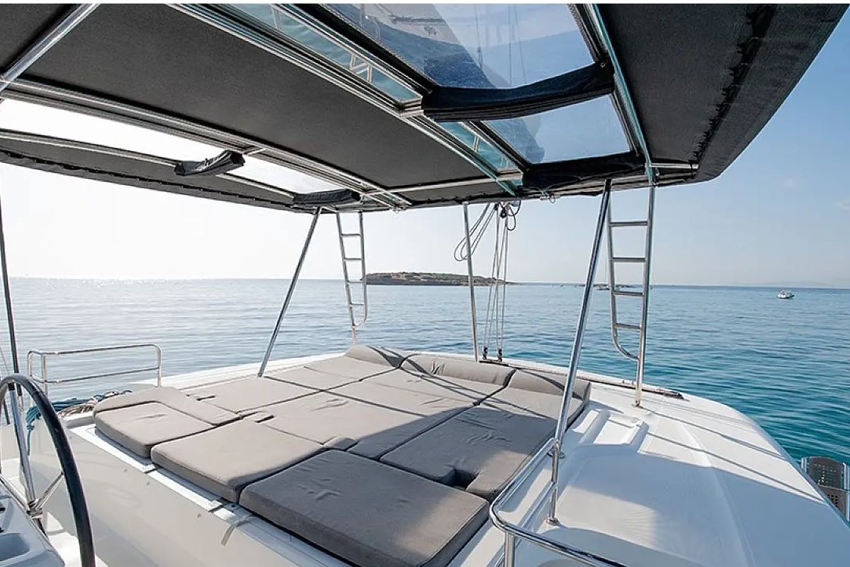 Deck of Sophia, a Lagoon 50 catamaran at Athens, Greece