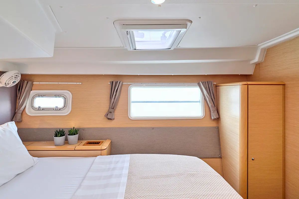 Cabin on Sophia, a Lagoon 50 catamaran at Athens, Greece