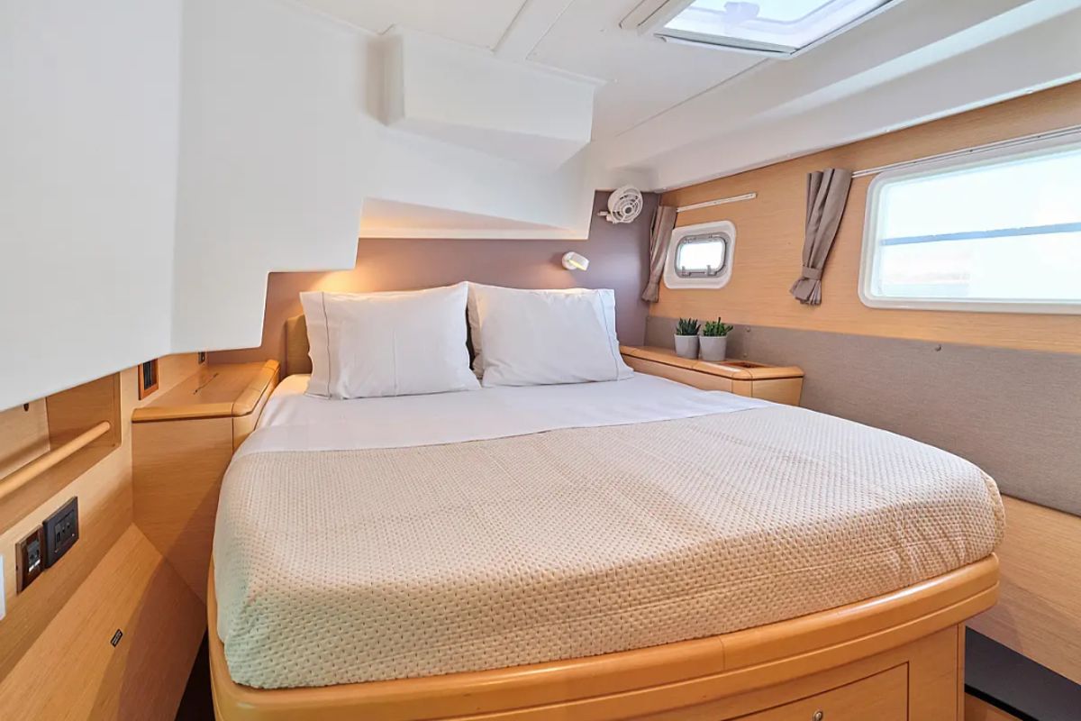 Cabin on Sophia, a Lagoon 50 catamaran at Athens, Greece