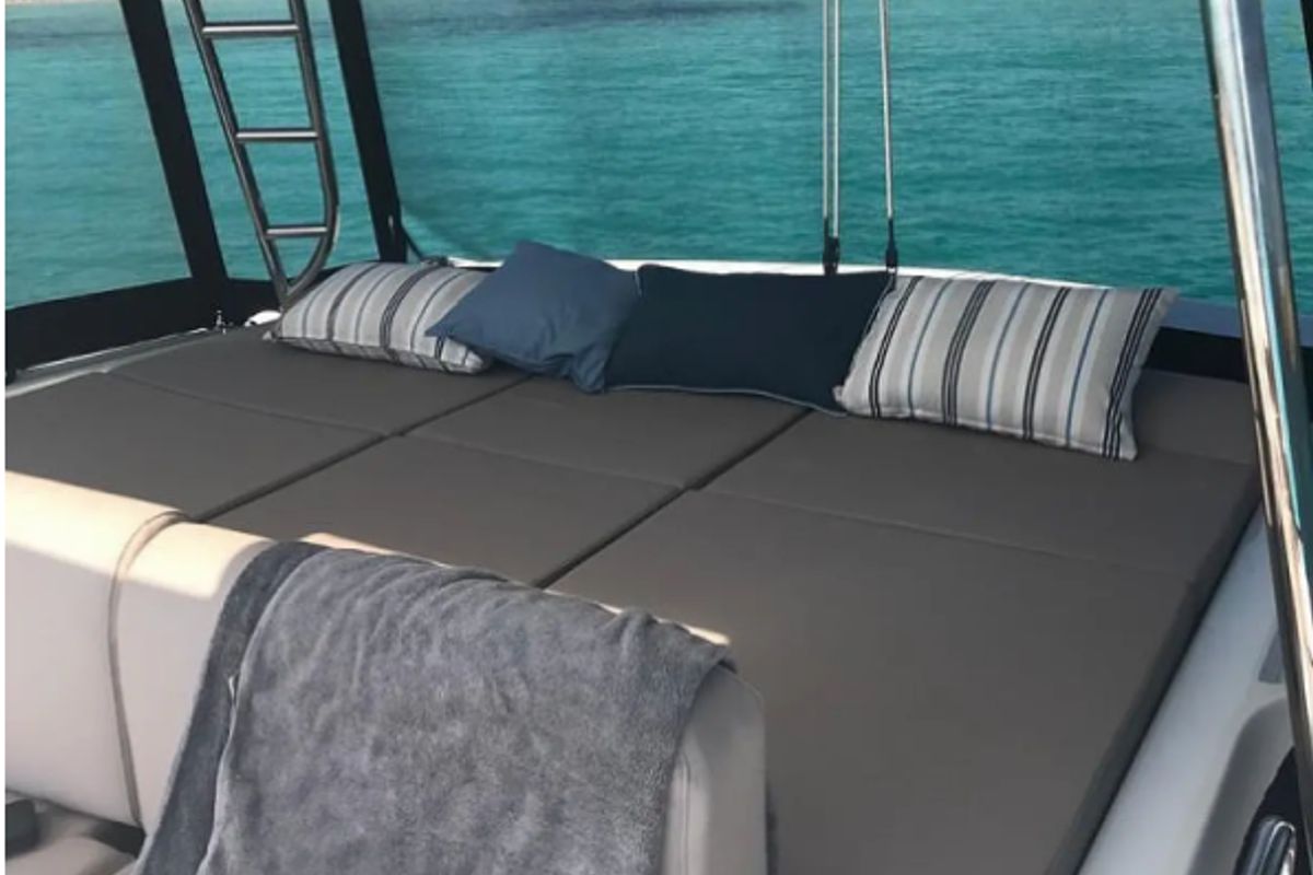 Deck of Sophia, a Lagoon 50 catamaran at Athens, Greece
