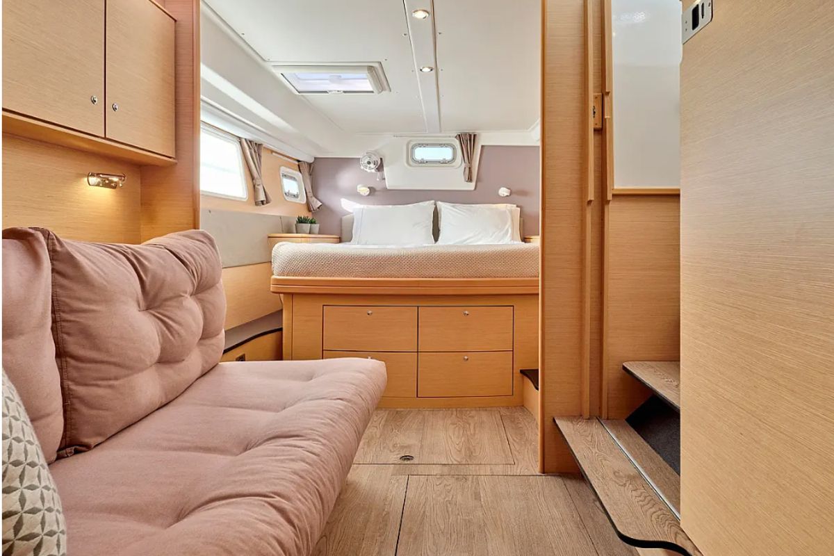 Cabin on Sophia, a Lagoon 50 catamaran at Athens, Greece
