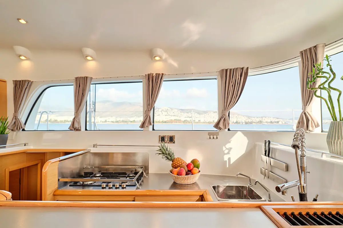 Galley of Sophia, a Lagoon 50 catamaran at Athens, Greece