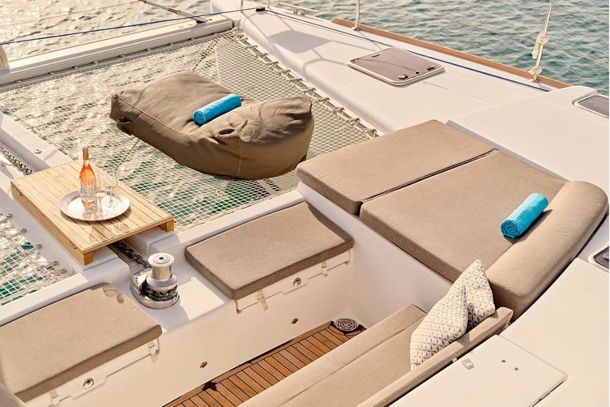 Deck of Sophia, a Lagoon 50 catamaran at Athens, Greece