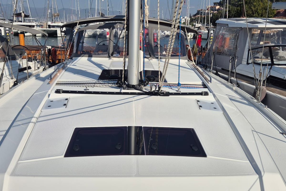 Deck of Kille, a Hanse Yachts Hanse 510 sailboat at Fethiye, Turkey