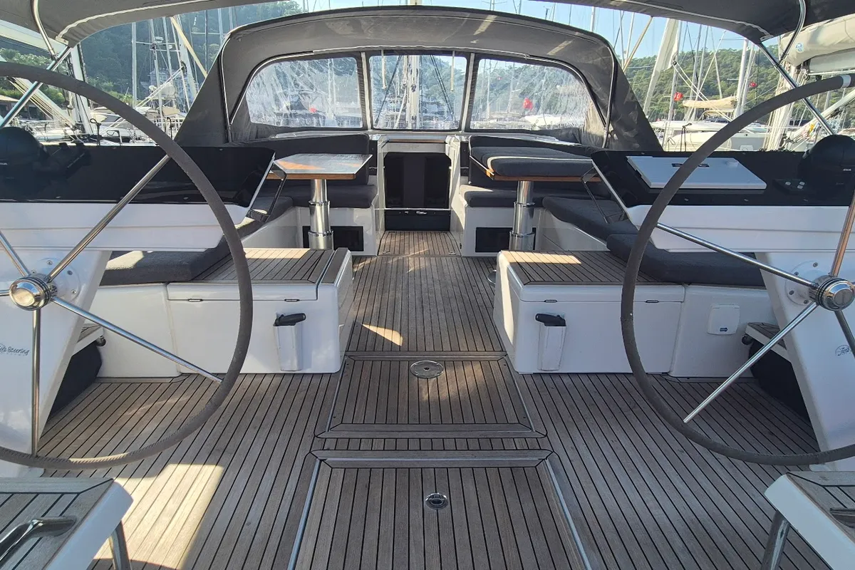 Cockpit of Kille, a Hanse Yachts Hanse 510 sailboat at Fethiye, Turkey