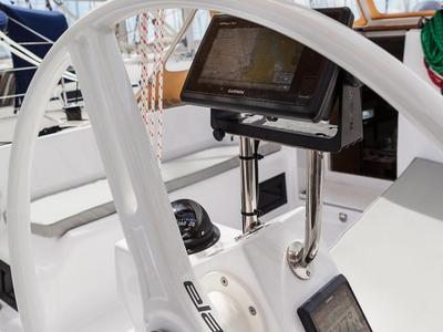 Cockpit of Škrlatica, a Elan E3 sailboat at Grad Kaštela, Croatia