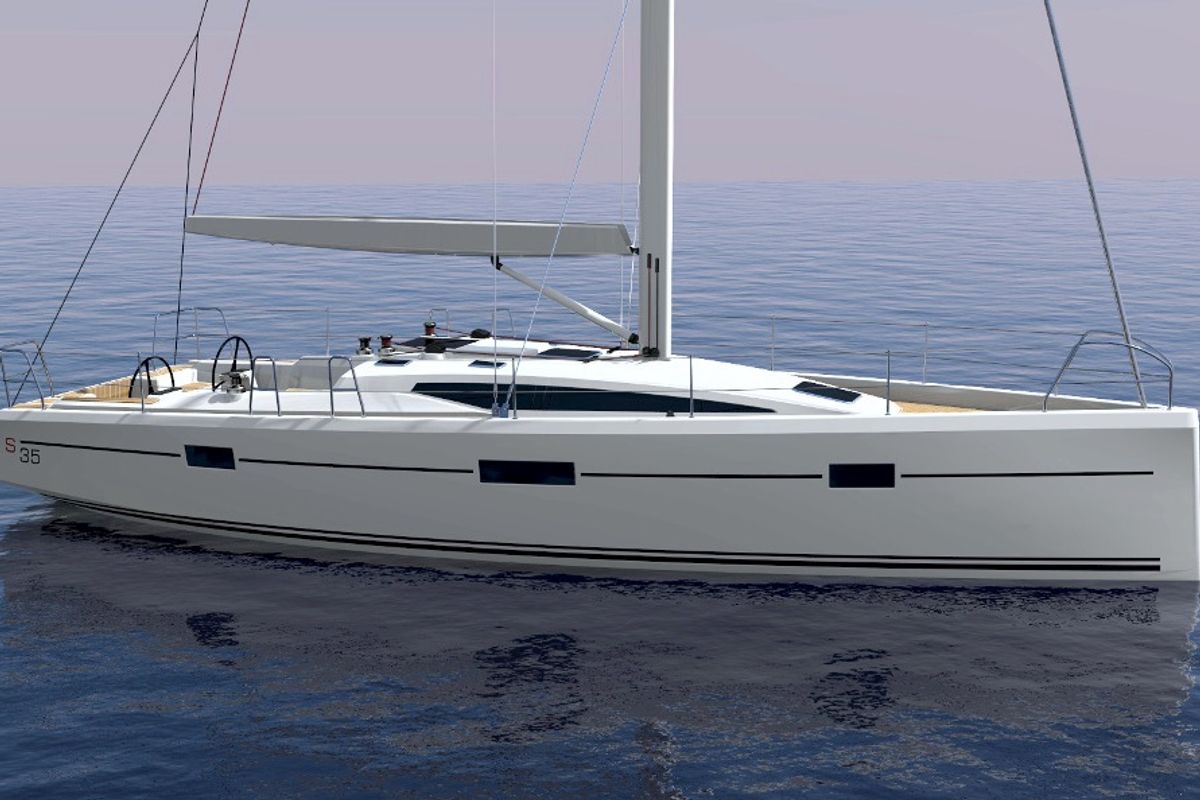 Exterior view of Guttiau, a Viko S 35 sailboat at Poltu Quatu, Italy