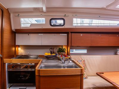 Galley of Smile Planet, a Dufour 360 Grand Large sailboat at Tonnarella, Italy