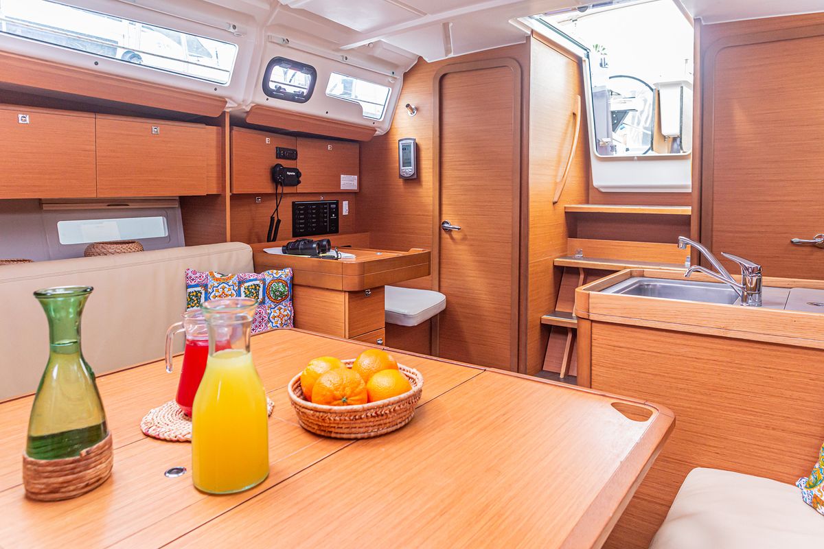 Salon of Smile Planet, a Dufour 360 Grand Large sailboat at Tonnarella, Italy