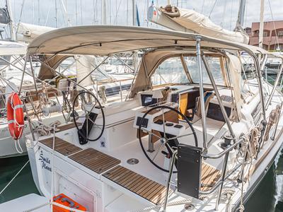 Cockpit of Smile Planet, a Dufour 360 Grand Large sailboat at Tonnarella, Italy