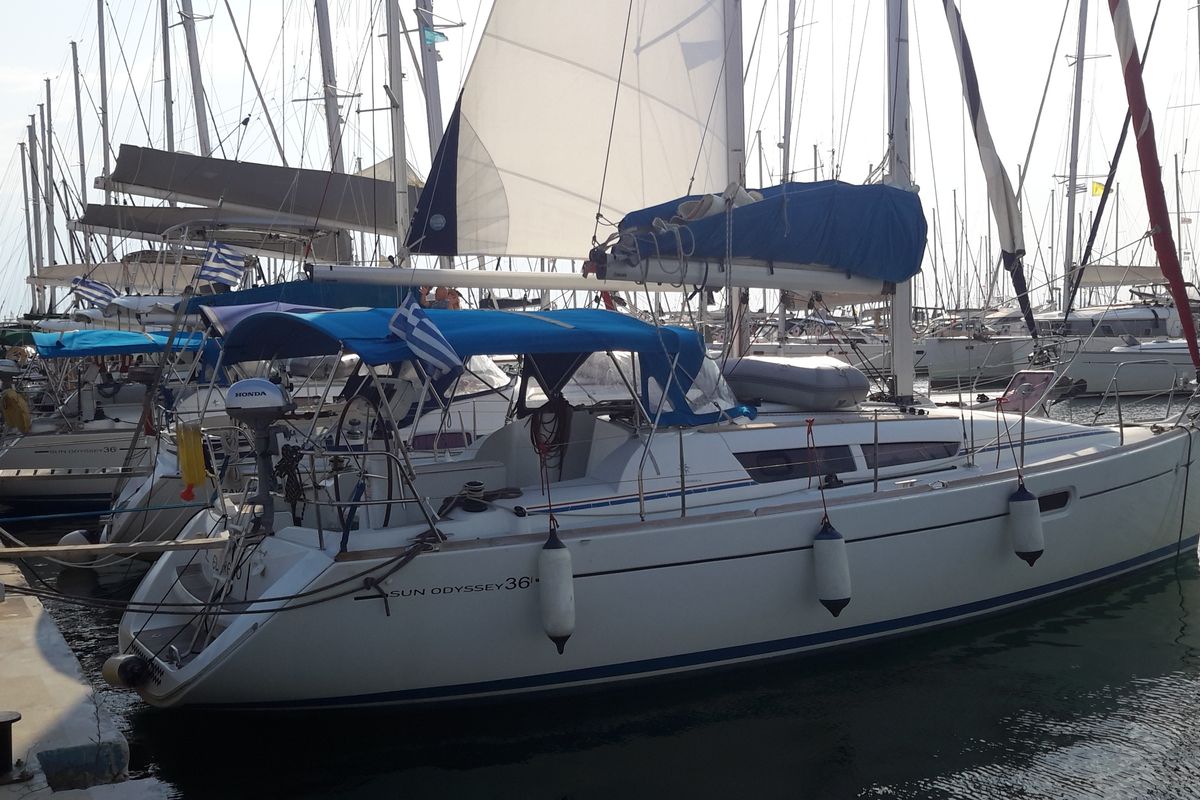 Exterior view of El Greco, a Jeanneau Sun Odyssey 36i sailboat at Athens, Greece