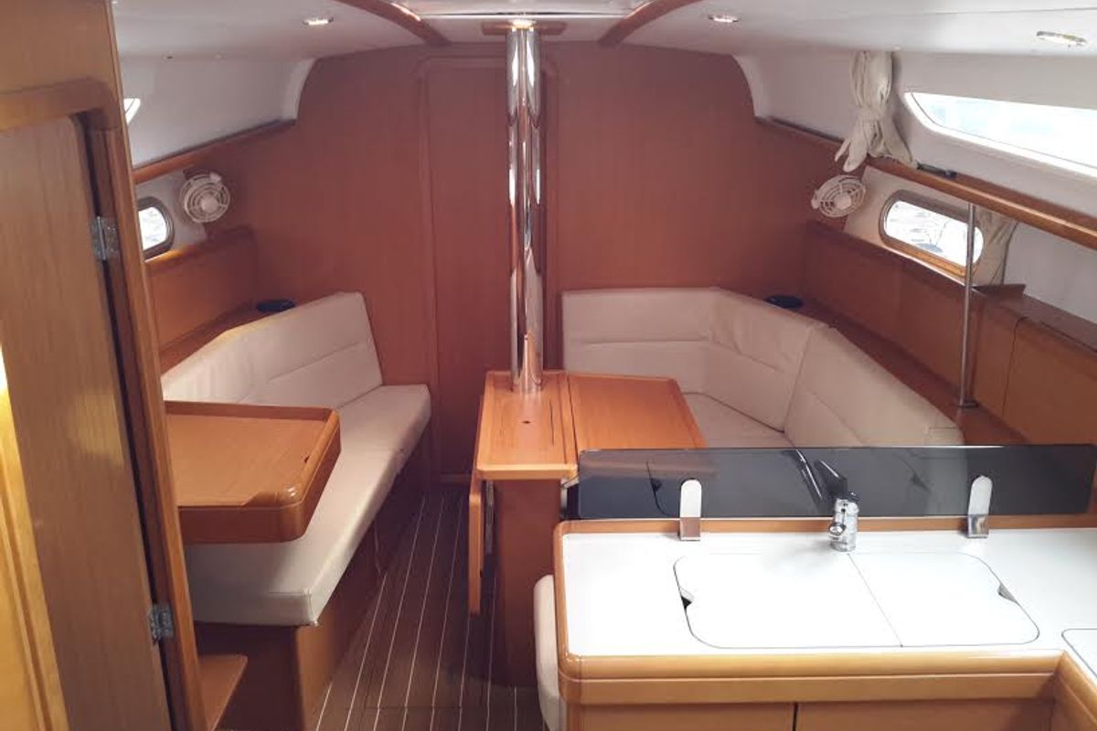 Salon of El Greco, a Jeanneau Sun Odyssey 36i sailboat at Athens, Greece