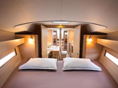 Cabin on Pleasant Company, a Dufour 382 Grand Large sailboat at Kalkara, Malta