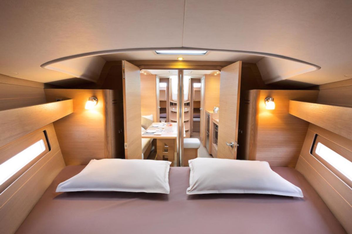Cabin on Pleasant Company, a Dufour 382 Grand Large sailboat at Kalkara, Malta
