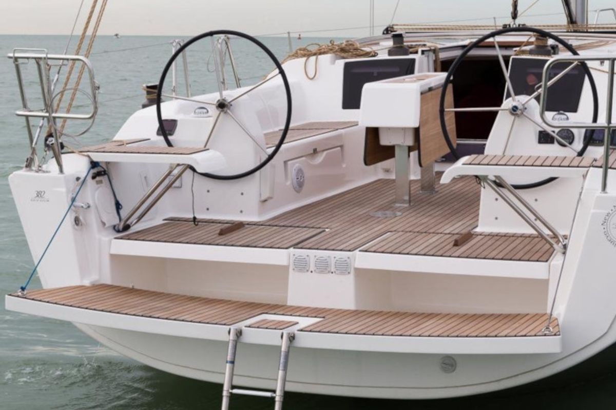 Deck of Pleasant Company, a Dufour 382 Grand Large sailboat at Kalkara, Malta