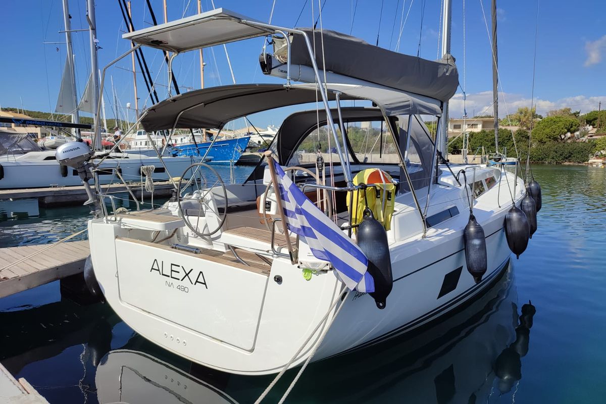 Exterior view of Alexa, a Hanse Yachts Hanse 418 sailboat at Lavreotiki Municipal Unit, Greece