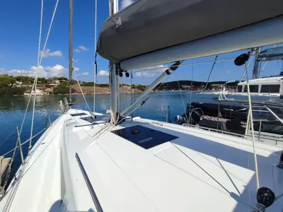 Deck of Alexa, a Hanse Yachts Hanse 418 sailboat at Lavreotiki Municipal Unit, Greece