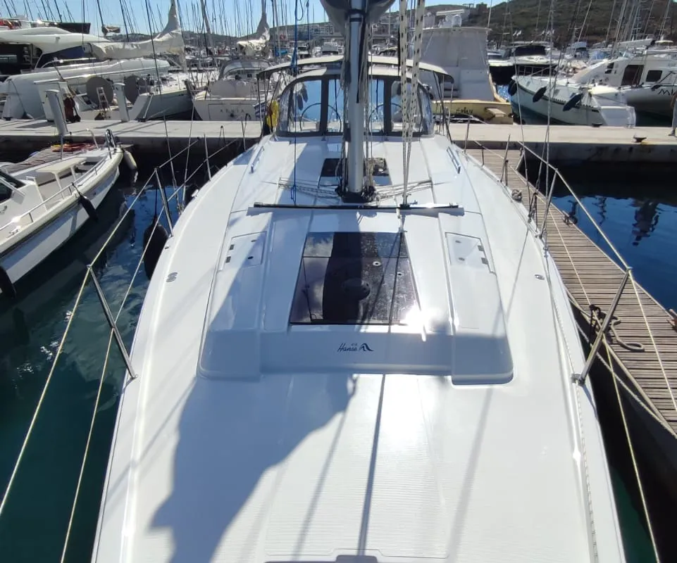 Deck of Alexa, a Hanse Yachts Hanse 418 sailboat at Lavreotiki Municipal Unit, Greece