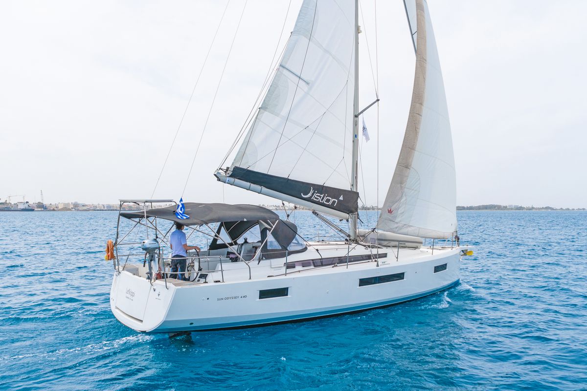 Exterior view of Lefkippi, a Jeanneau Sun Odyssey 440 sailboat at Kos, Greece