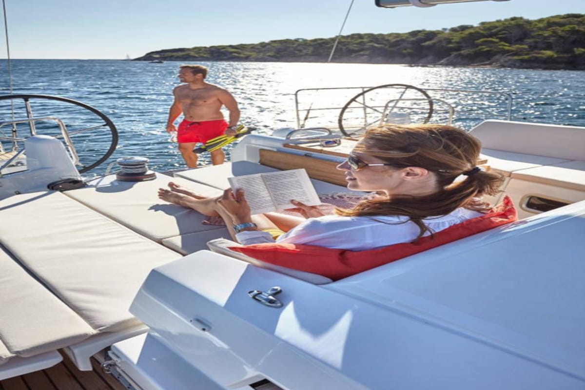 Deck of Tolinho, a Jeanneau Sun Odyssey 440 sailboat at Municipal Unit of Rhodes, Greece