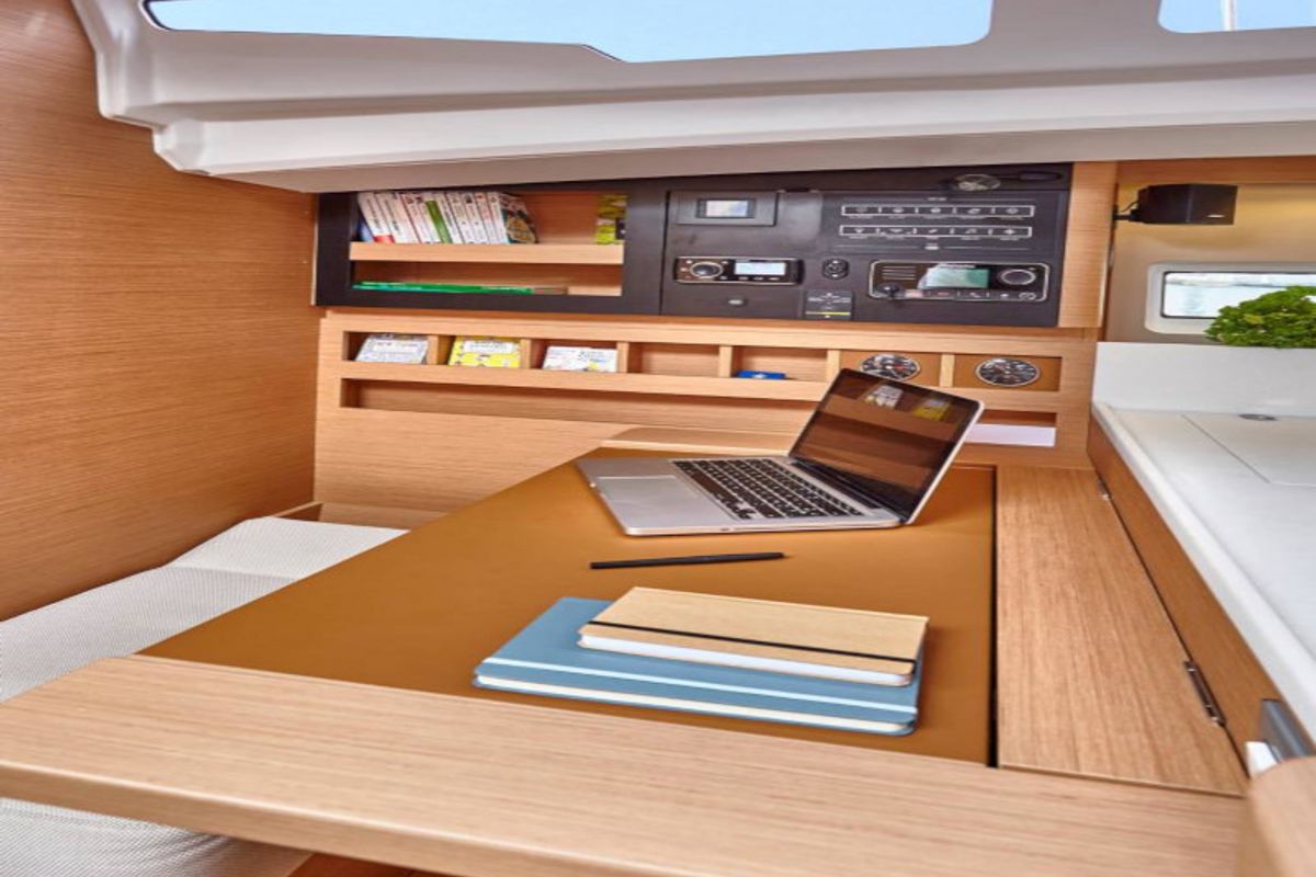 Salon of Tolinho, a Jeanneau Sun Odyssey 440 sailboat at Municipal Unit of Rhodes, Greece