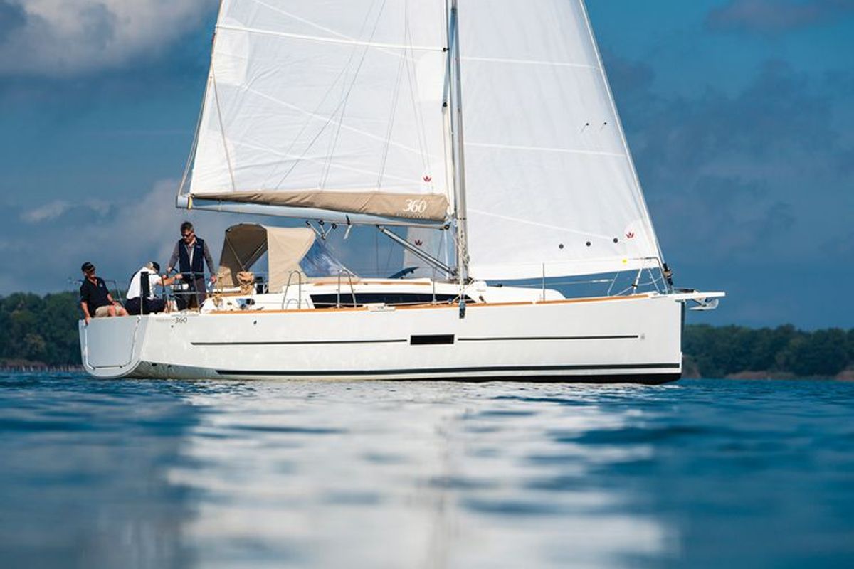 Exterior view of Joy Planet, a Dufour 360 Grand Large sailboat at Marsala, Italy