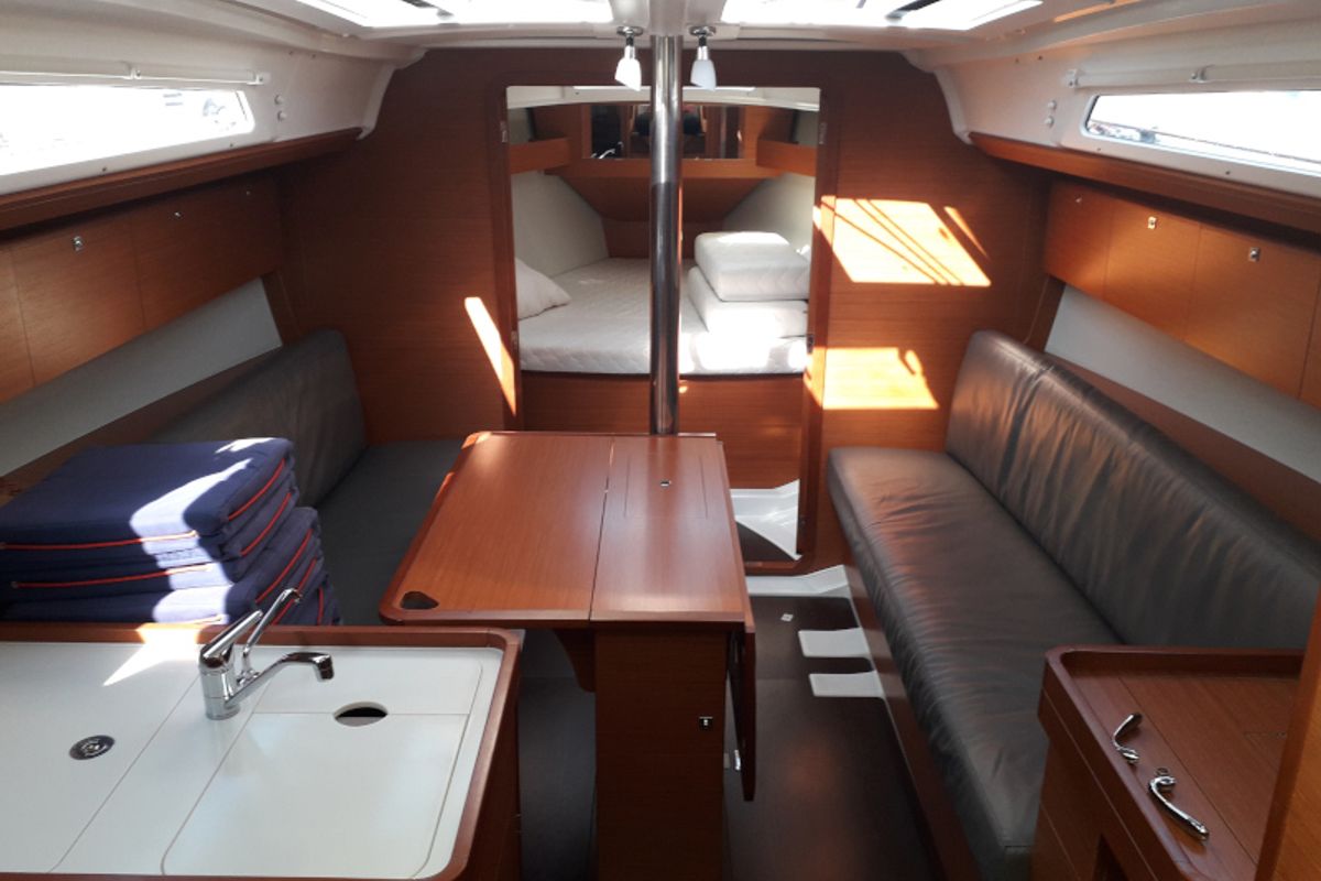 Salon of Joy Planet, a Dufour 360 Grand Large sailboat at Marsala, Italy