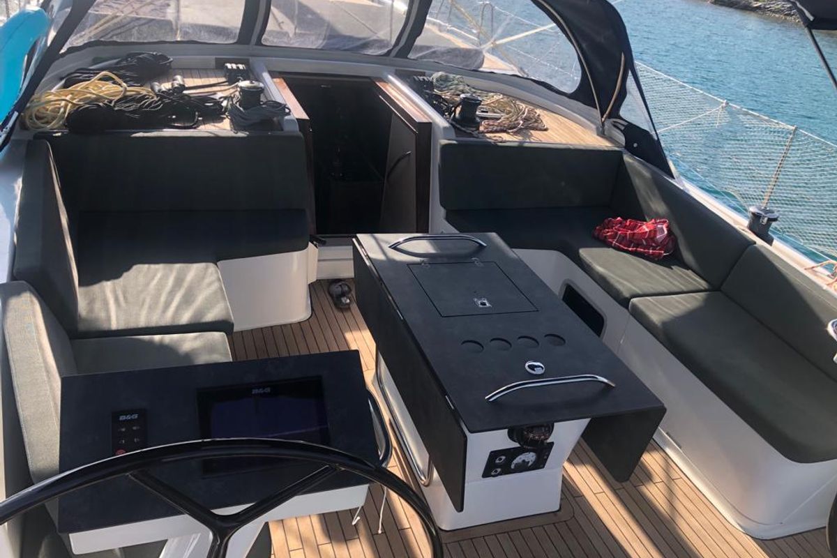Cockpit of Bianco, a D&D Kufner 50 sailboat at Seget Donji, Croatia