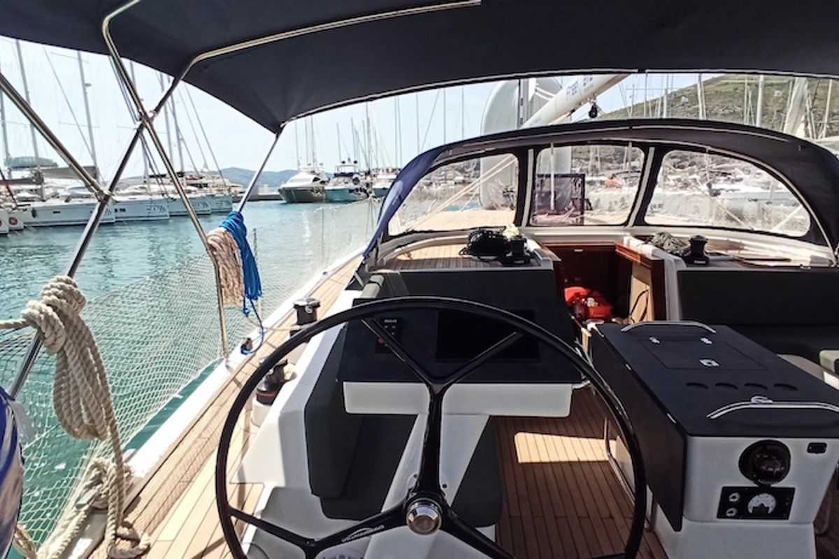 Cockpit of Bianco, a D&D Kufner 50 sailboat at Seget Donji, Croatia
