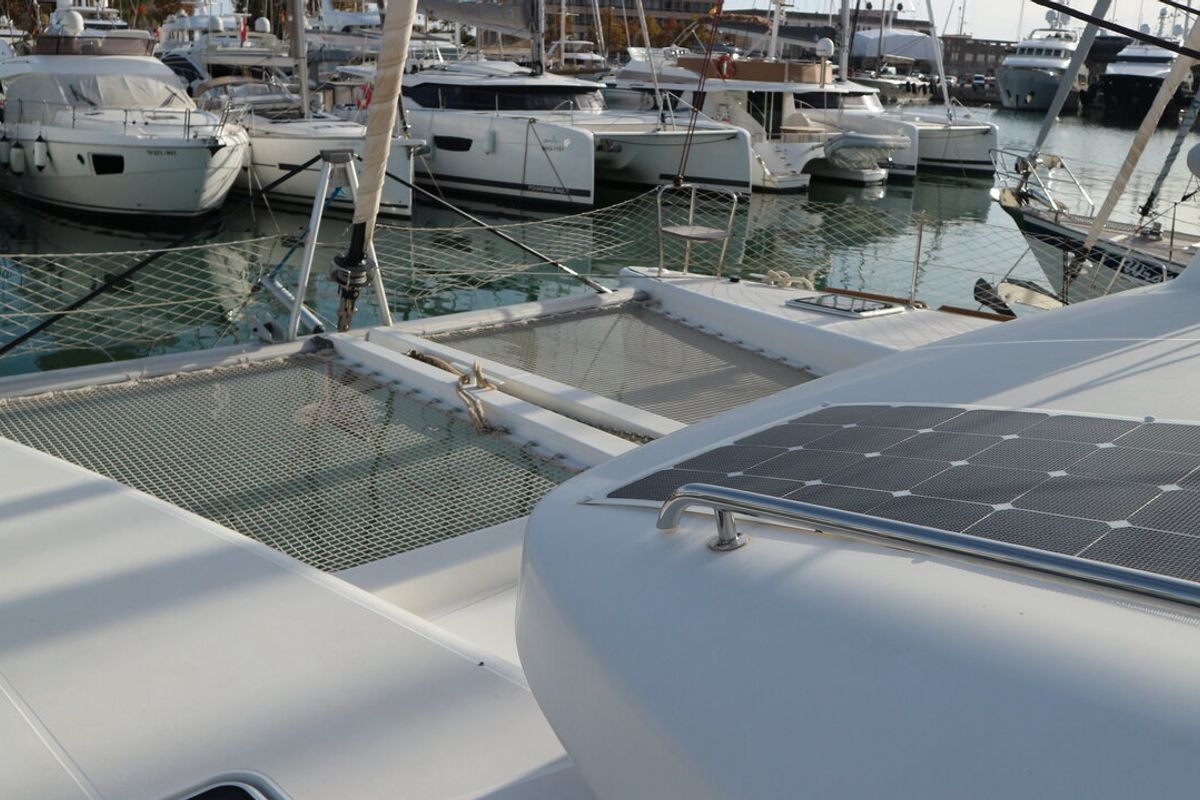 Deck of Vamos Elli, a Lagoon 450 S catamaran at Palma de Mallorca, Spain