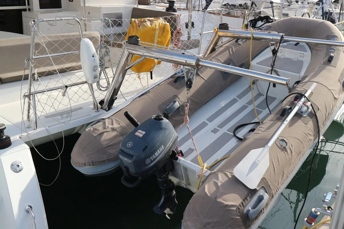 Deck of Vamos Elli, a Lagoon 450 S catamaran at Palma de Mallorca, Spain