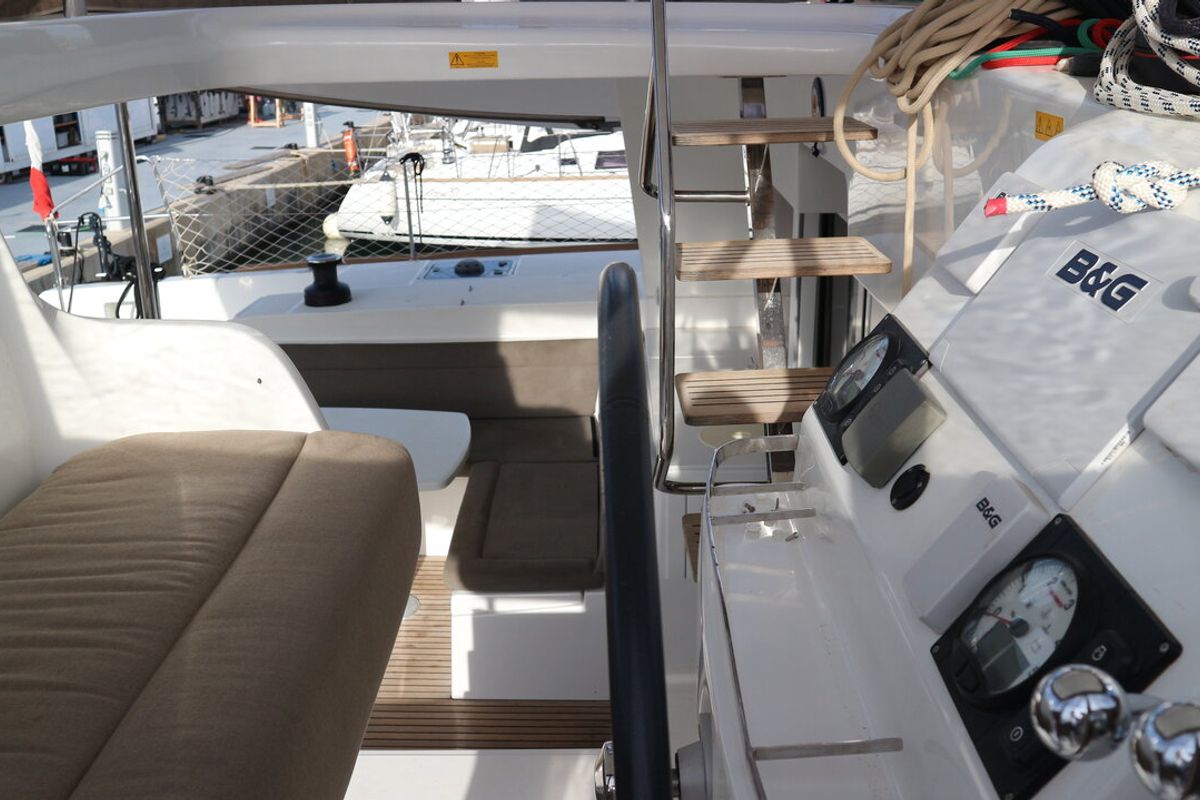 Deck of Vamos Elli, a Lagoon 450 S catamaran at Palma de Mallorca, Spain