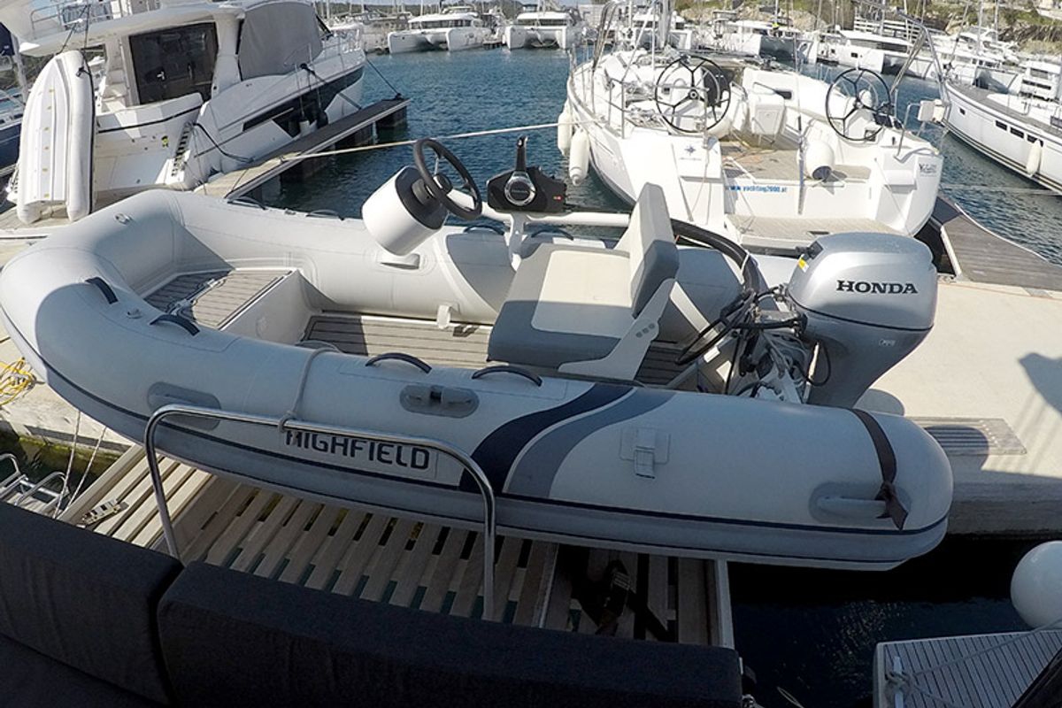 Deck of Zuzo 1ST, a Lagoon 50 catamaran at Grad Šibenik, Croatia