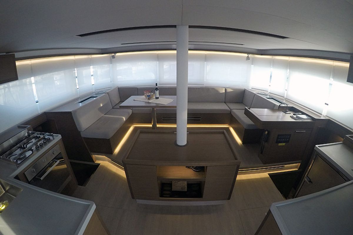 Salon of Zuzo 1ST, a Lagoon 50 catamaran at Grad Šibenik, Croatia
