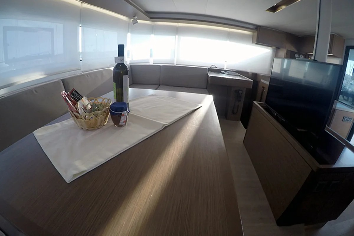 Salon of Zuzo 1ST, a Lagoon 50 catamaran at Grad Šibenik, Croatia